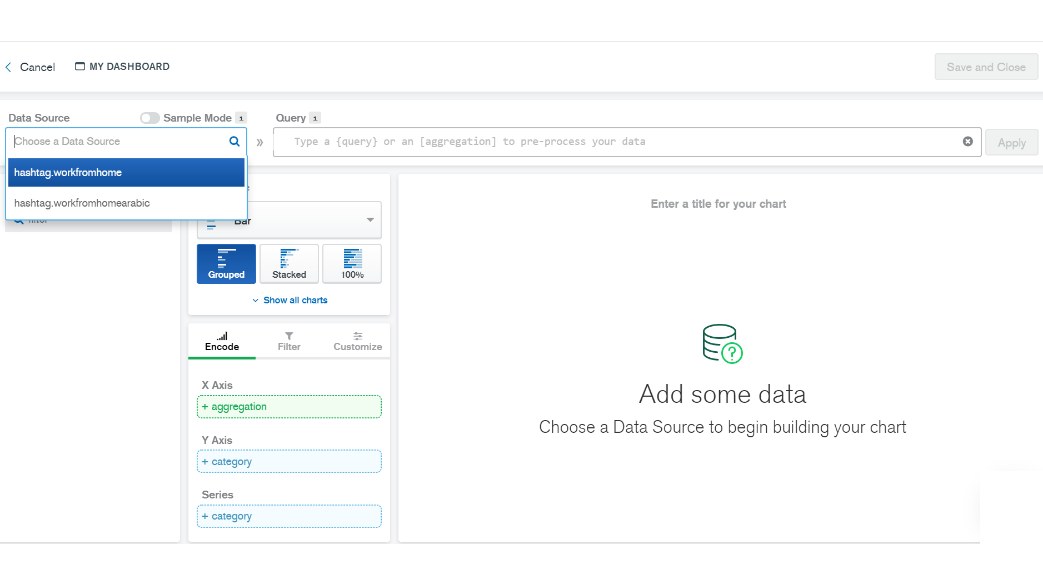 بناء الرسم البياني في MongoDB Charts واختيار مصدر البيانات